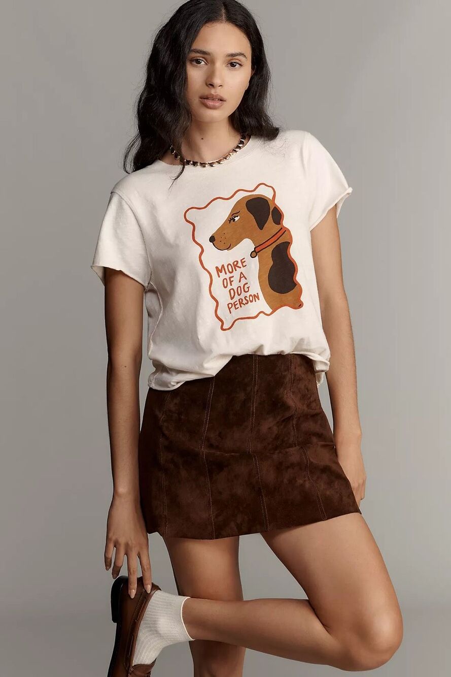 Anthropologie Maeve x Tulastra Dog Graphic Boxy Tee Ivory Cotton XSP NEW